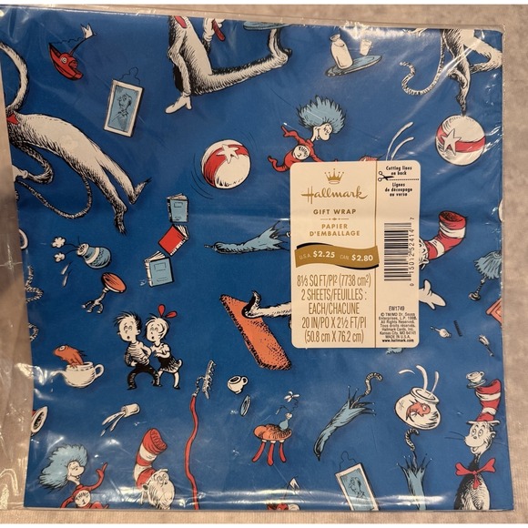 VTG Hallmark Cat in the Hat Gift Wrapping Paper Made In USA Baby Shower Birthday - Picture 1 of 3